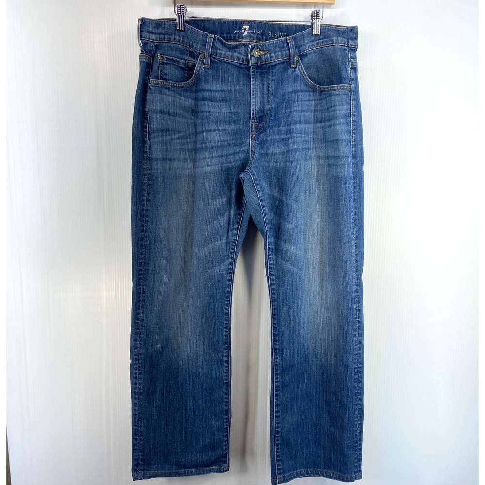 7 For All Mankind Austyn Blue Denim Straight‎ Leg Jeans Mens 36x28.5